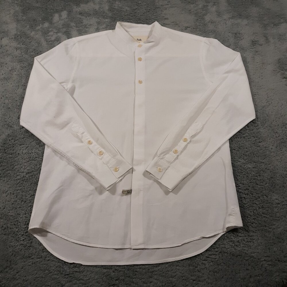 Folk‎ Dress Shirt Cotton Mens Size 3 Medium White Long Sleeve